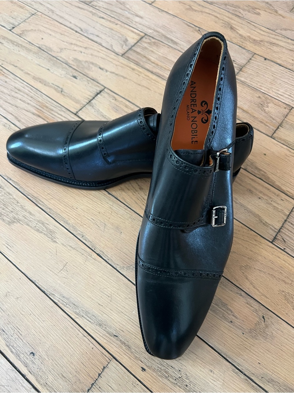 Men’s Black Leather Double Monk Strap Dress Shoes